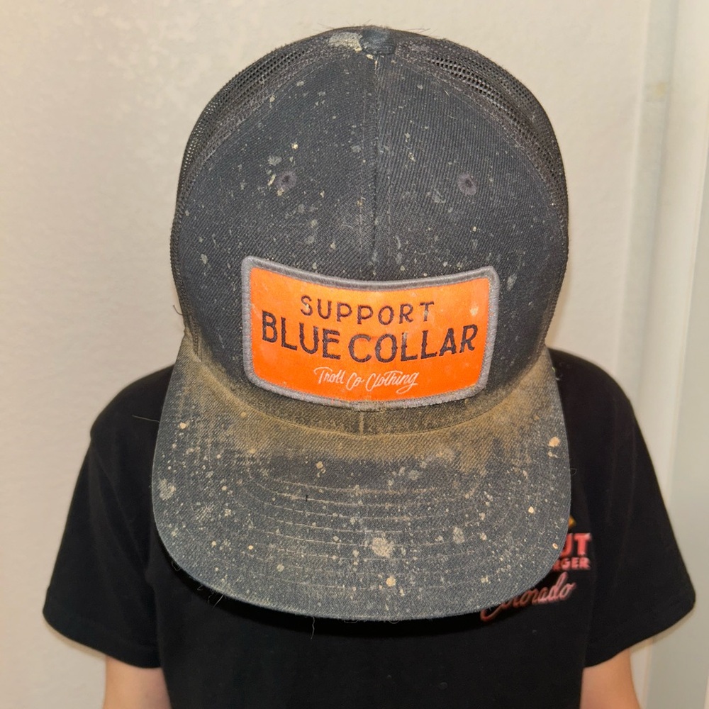 TROLL Co. CLOTHING The “Support Blue Collar”  Thrashed Logo Hat in Charcoal